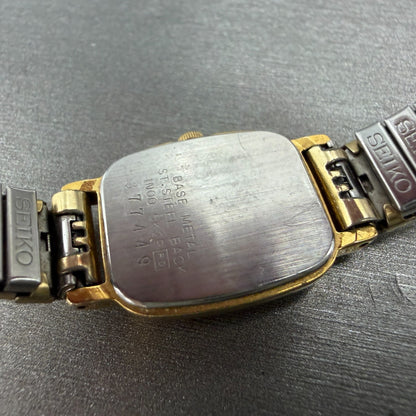 Seiko Watch Women 18mm Champagne Dial Gold Tone Rectangle 1N00-5K29 New Battery59