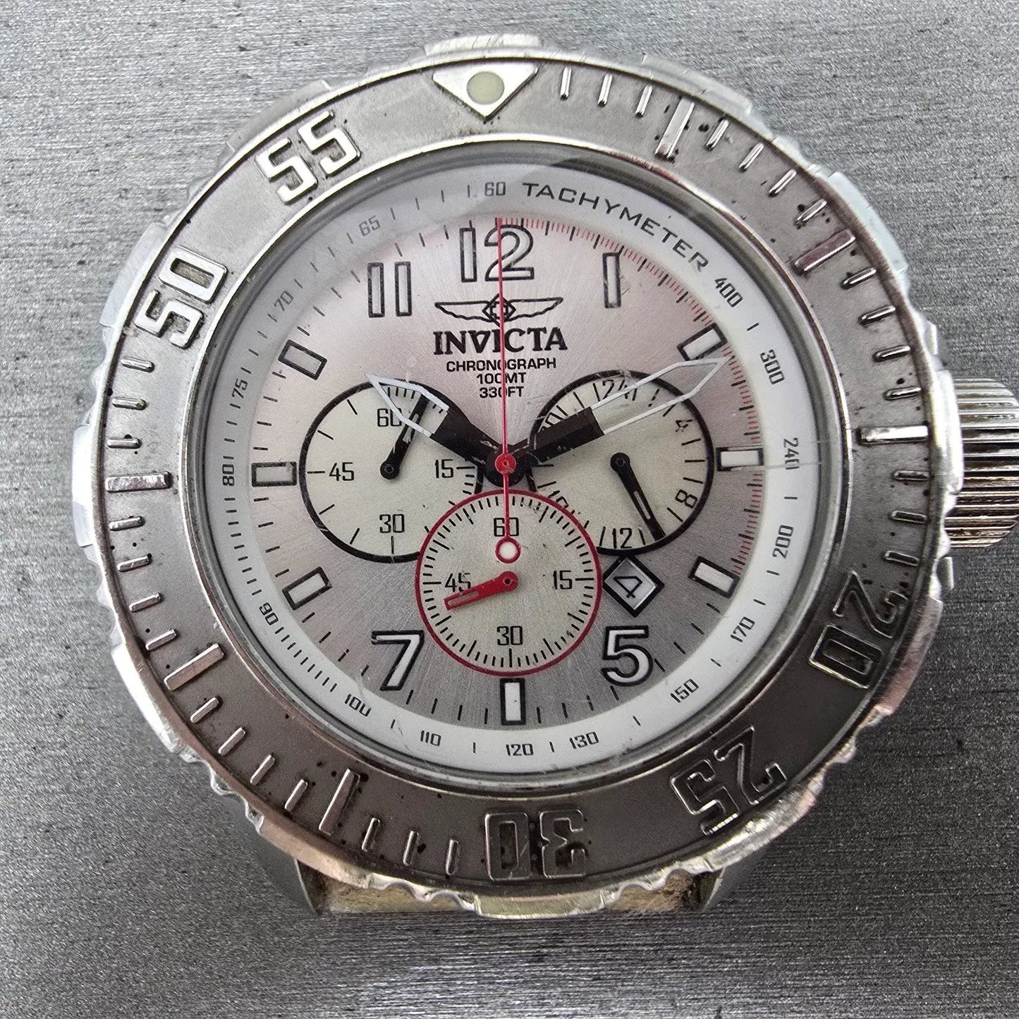 Invicta Chronograph Dive Watch Men 50mm Silver Dial Silver Tone Date 4667 NewBat1