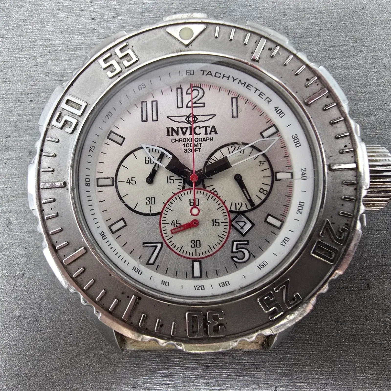 Invicta Chronograph Dive Watch Men 50mm Silver Dial Silver Tone Date 4667 NewBat1