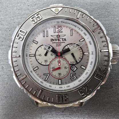 Invicta Chronograph Dive Watch Men 50mm Silver Dial Silver Tone Date 4667 NewBat1