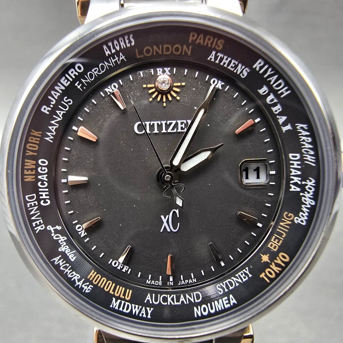 Citizen XC Atomic Solar Watch Women 29mm Black Dial Two Tone Date Round PARTS2