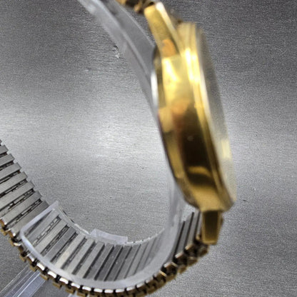 Armitron Day Night Watch Men 32mm Gold Dial Gold Tone Date Round READ!! New Batt3