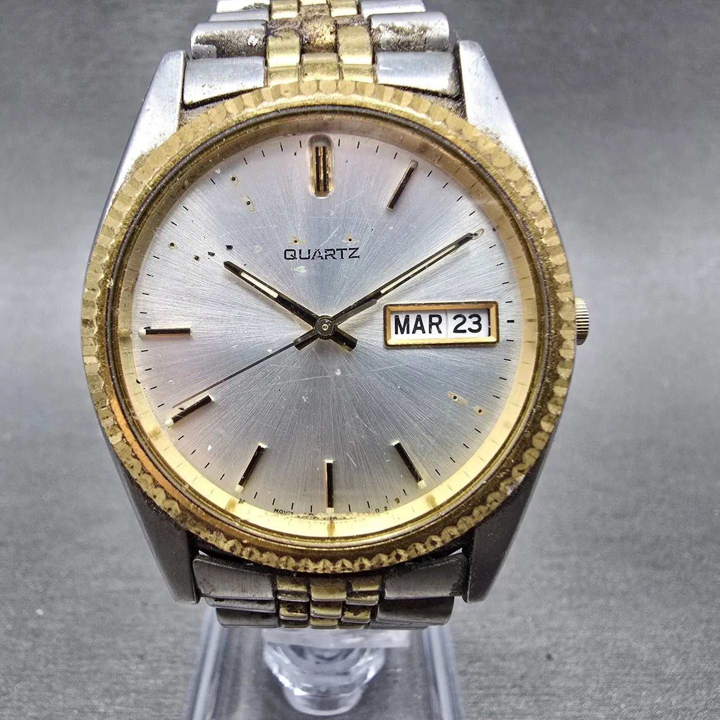 Seiko President Watch Men 35mm Silver Dial Two Tone Daydate 7N43-8111 PARTS0
