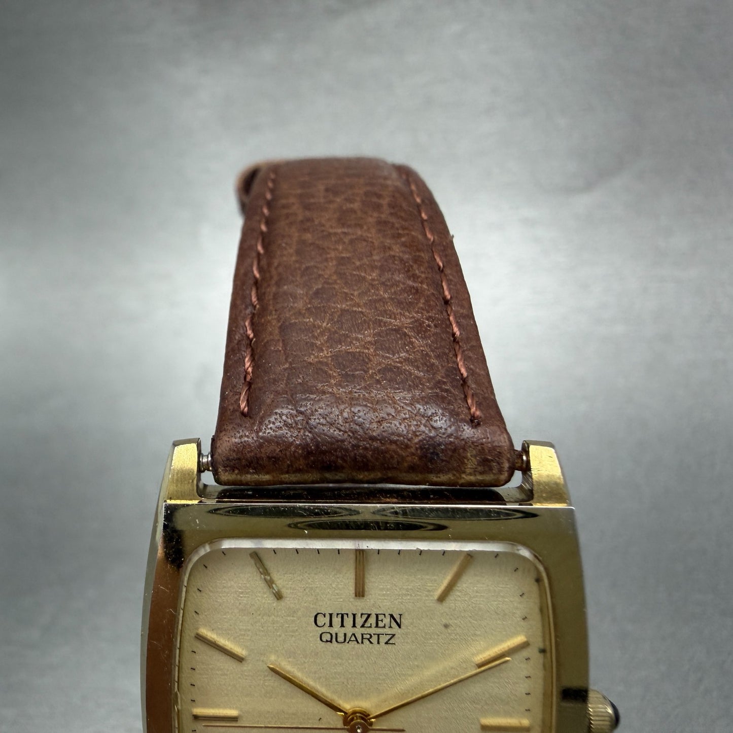 Citizen CQ Tank Watch Men 29mm Champagne Dial Gold Tone 4-798953 New Battery4