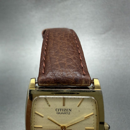 Citizen CQ Tank Watch Men 29mm Champagne Dial Gold Tone 4-798953 New Battery4