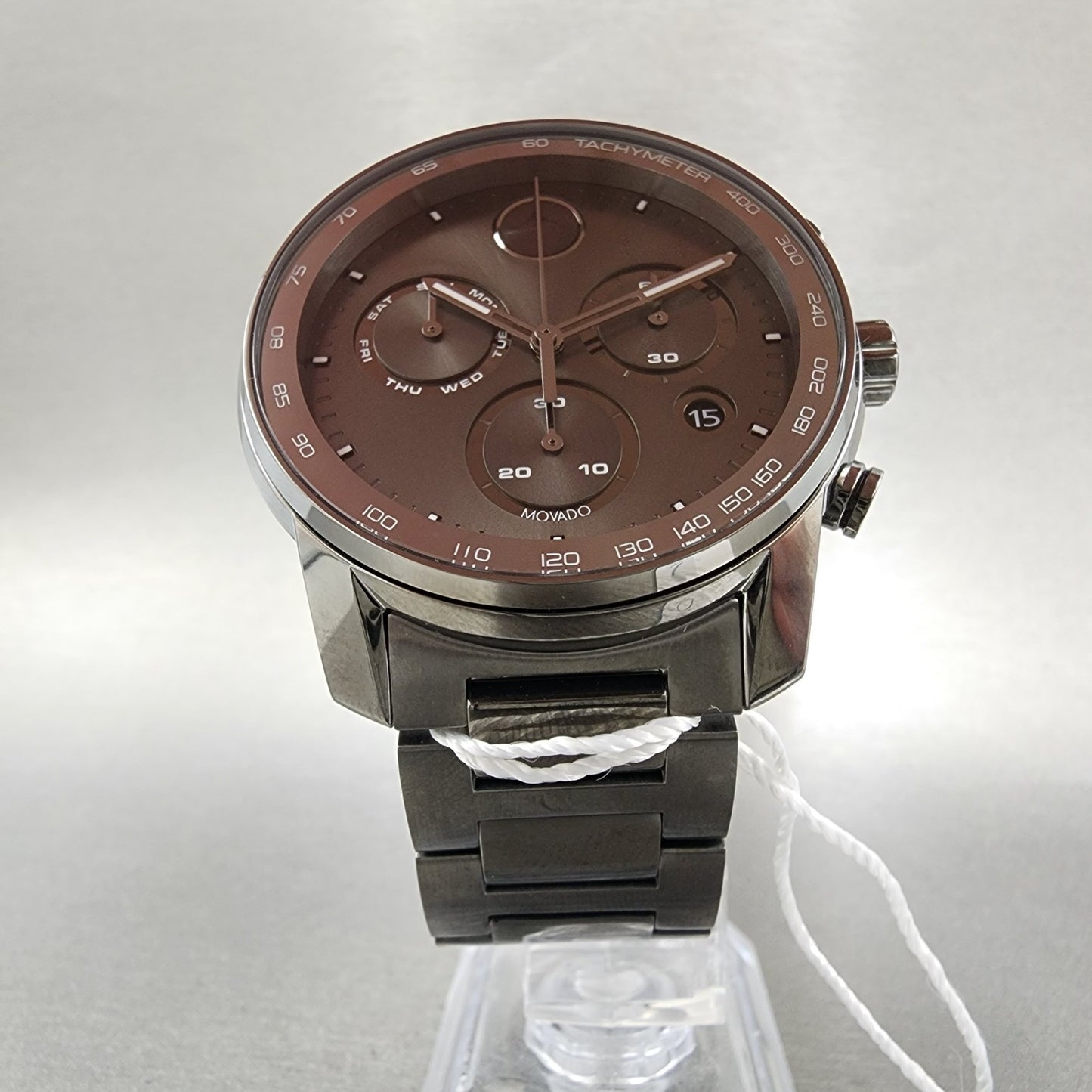 Movado Bold Verso Chronograph Watch Men 44mm Black Dial Black Tone Date 36008675