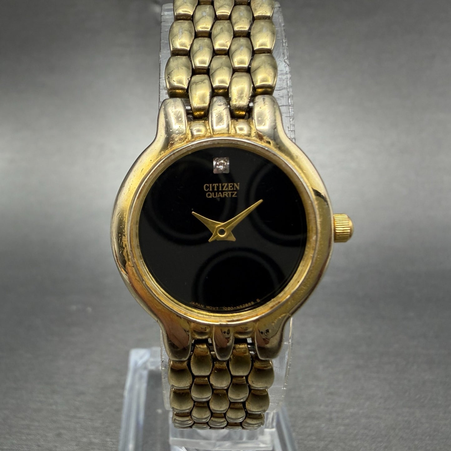Citizen Watch Women 22mm Black Dial Gold Tone Round 1020-S54554 New Batterygf0