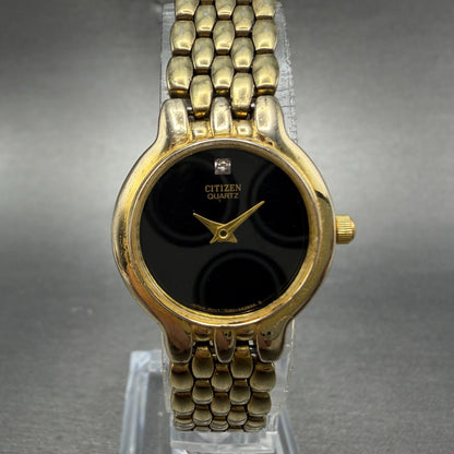 Citizen Watch Women 22mm Black Dial Gold Tone Round 1020-S54554 New Batterygf0
