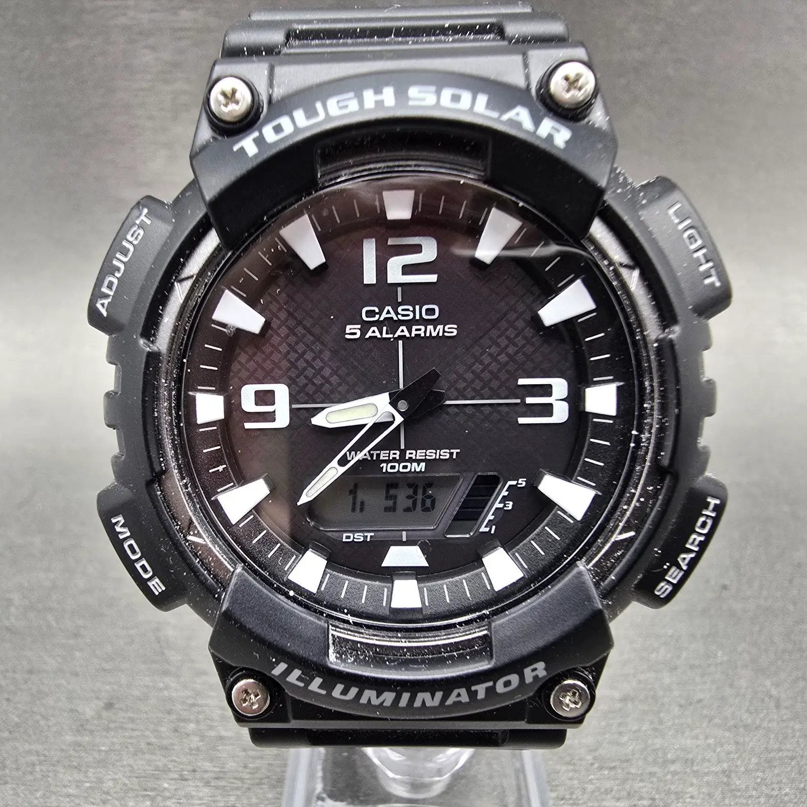 Casio AQ-S810W Watch Men 47mm Black Alarm Chronograph Analog Digital Solar Runs0