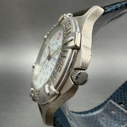Wenger Dive Watch Men 40mm White Dial Silver Tone Daydate 096.0685 New Battery2