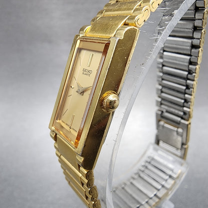 Seiko Tank Watch Women 13mm Champagne Dial Gold Tone 1e205519 New Battery2