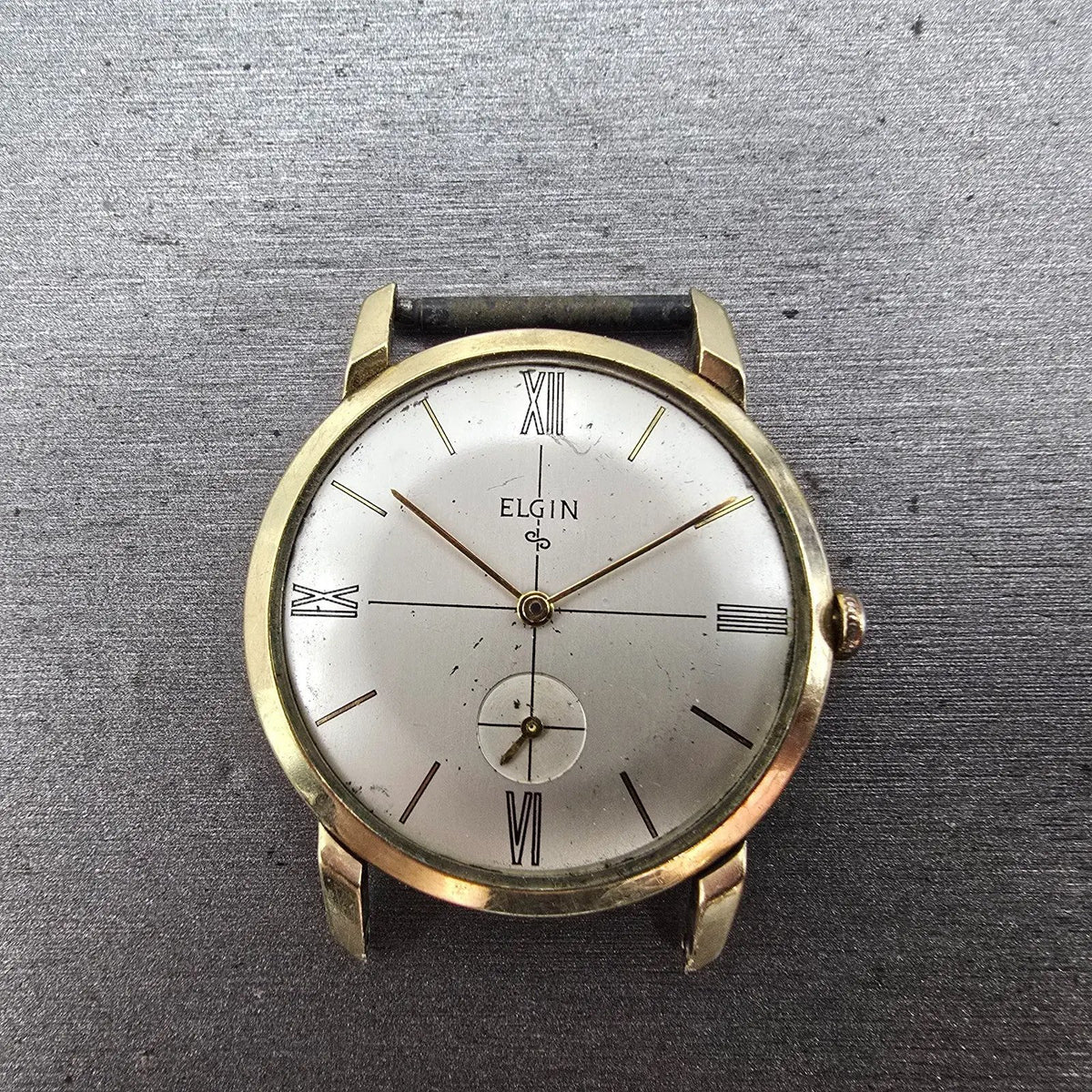 Elgin Watch Men 32mm Silver Dial 10K Gold Plated Manual Wind Cal 712 READ!! RUNS0