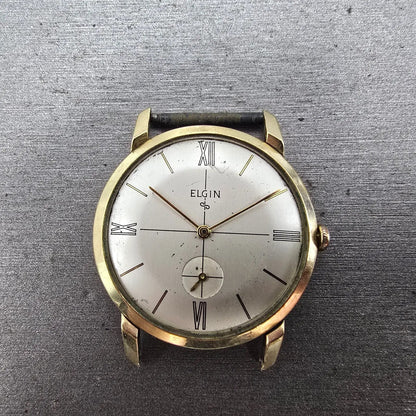 Elgin Watch Men 32mm Silver Dial 10K Gold Plated Manual Wind Cal 712 READ!! RUNS0
