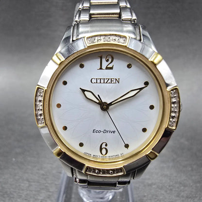 Citizen Eco-Drive Watch Women 30mm White Dial Two Tone Diamonds EM0454-52A Works0