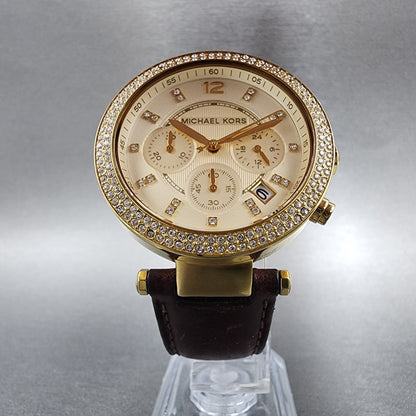 Michael Kors Parker Watch Women 39mm Champagne Dial Gold Tone MK2249 New Battery