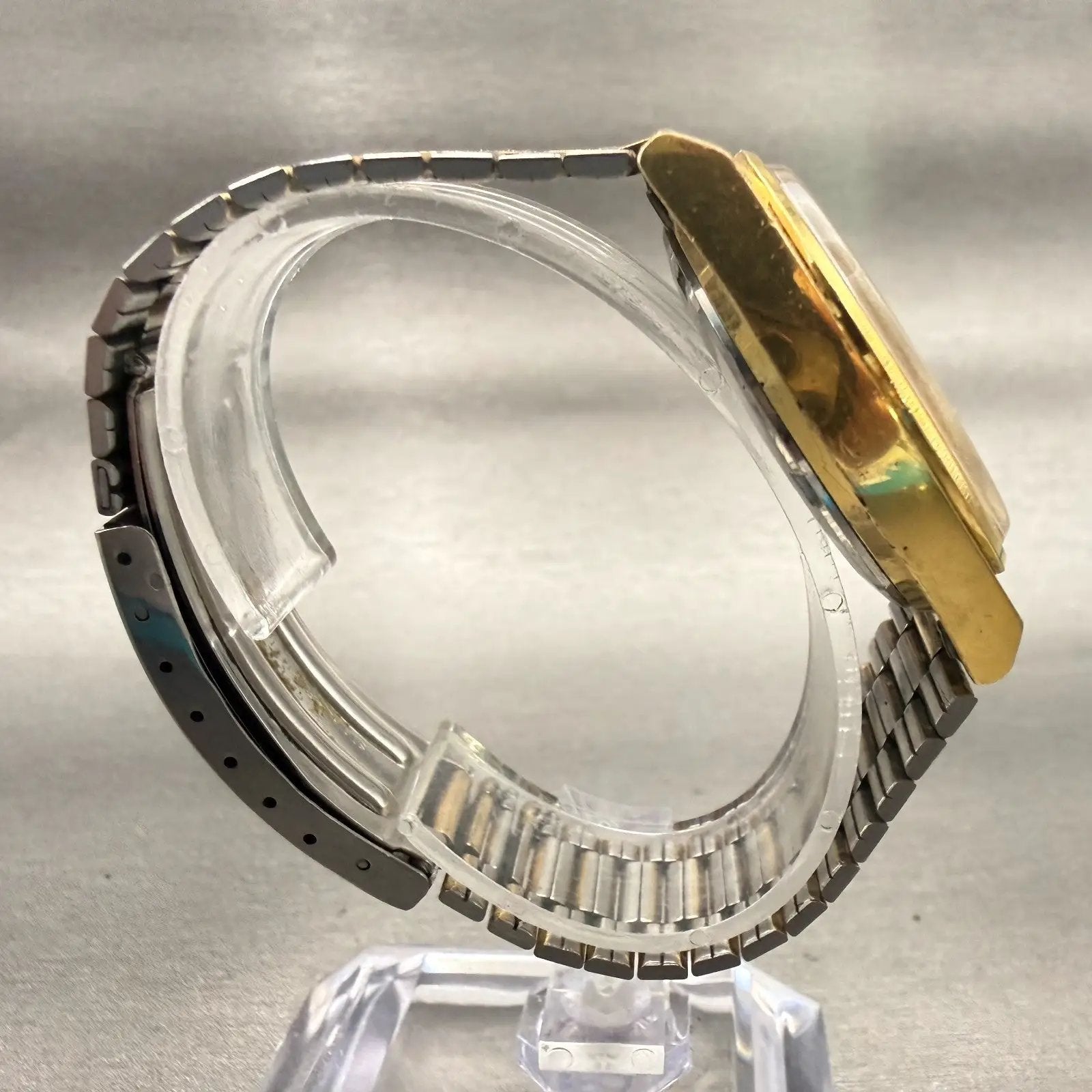 Seiko SQ Watch Men 35mm Gold Dial Gold Tone Daydate Round 7546-8440 New Battery8