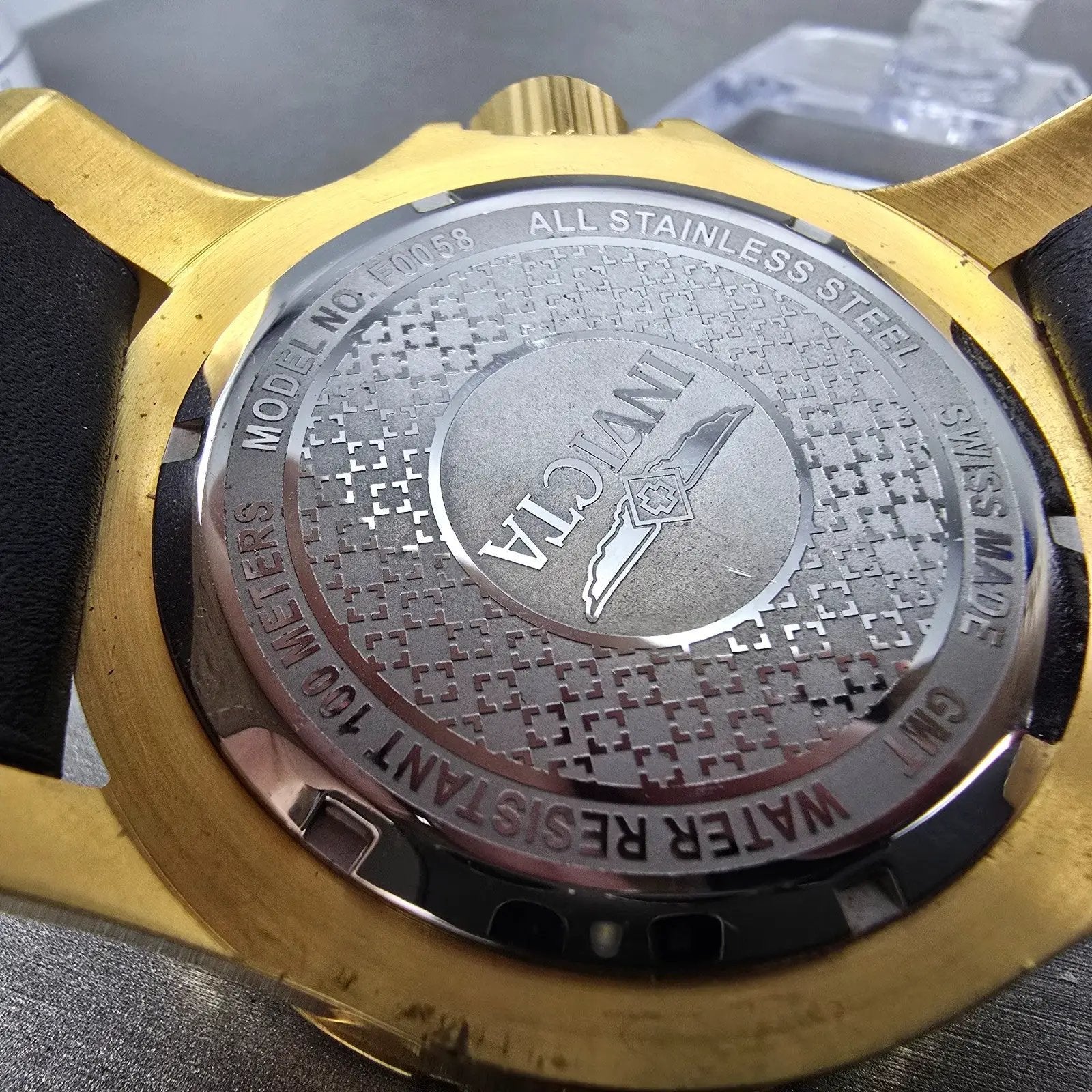 Invicta Specialty GMT Watch Men 50mm Black Dial Gold Tone Date F0058 New Batt JK11