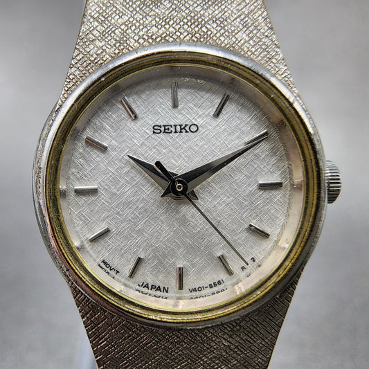 Seiko Watch Women 20mm White Dial Silver Tone Round V401-1819 New Battery