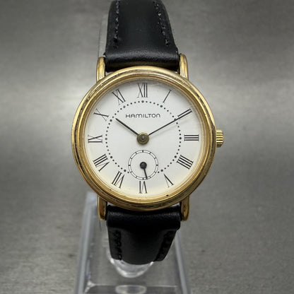Hamilton Watch Women 23mm White Dial Gold Tone Round 6208 New Battery0