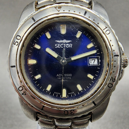 Sector ADV 5500 Dive Watch Women 29mm Blue Dial Steel Date Round New Battery