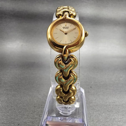 Seiko Watch Women 20mm Gold Dial Gold Tone Round 1N00-0K59 New Battery Vintage5