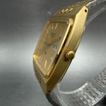 Seiko SQ Watch Men 31mm Champagne Dial Gold Tone Daydate 8223-5169 New Battery2