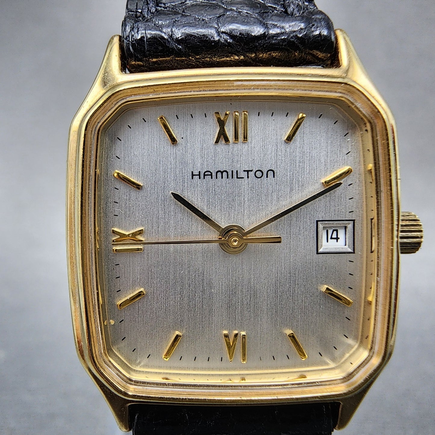 Hamilton Tank Watch Women 22mm Silver Dial Gold Tone Date Rectangle New Battery1