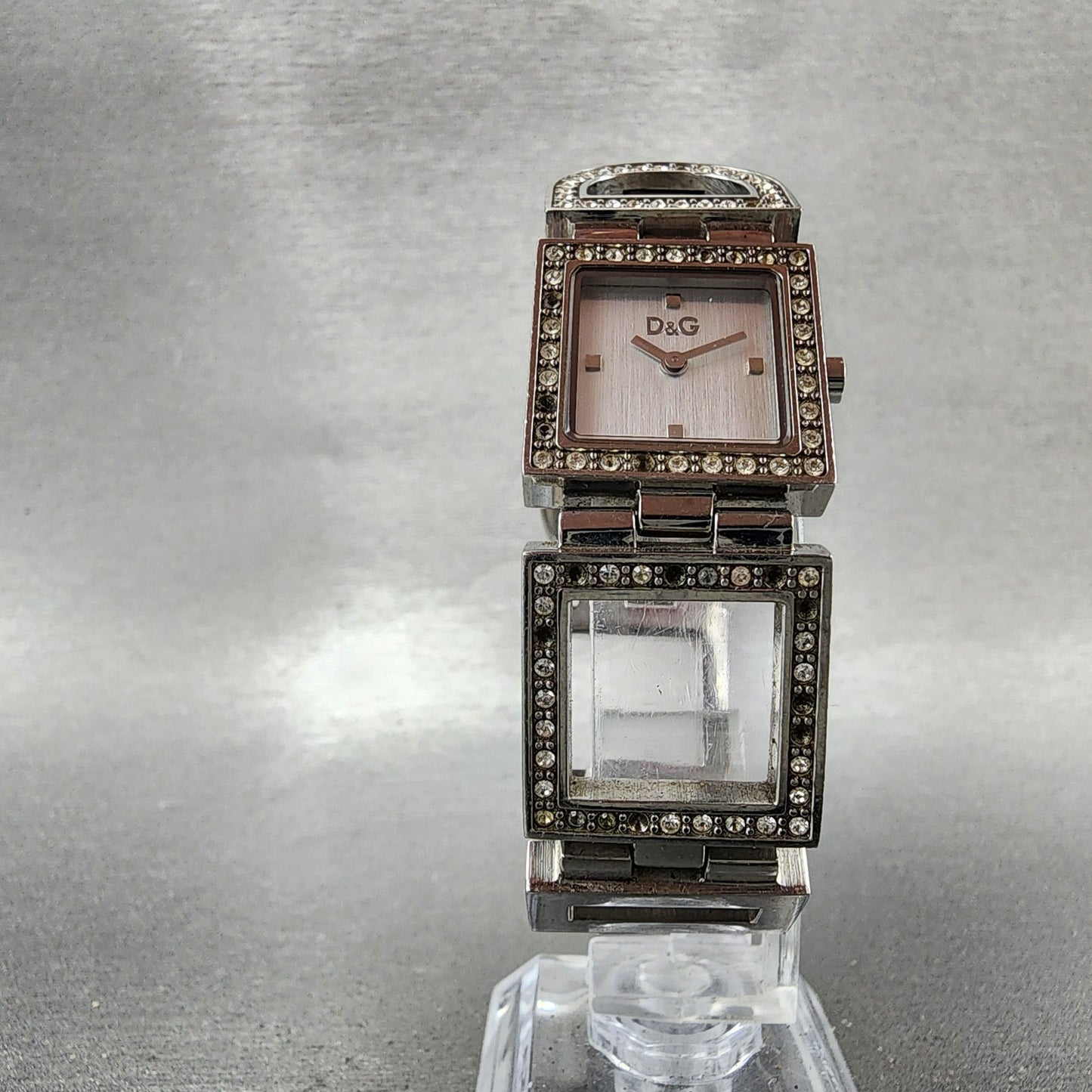Dolce & Gabbana Tank Watch Women 21mm Silver Dial Steel Crystal Accent New Batt5