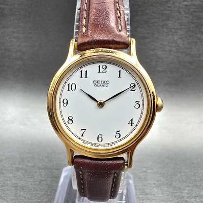 Seiko Watch Women 26mm White Dial Gold Tone Round V700-6091 New Battery VTG0