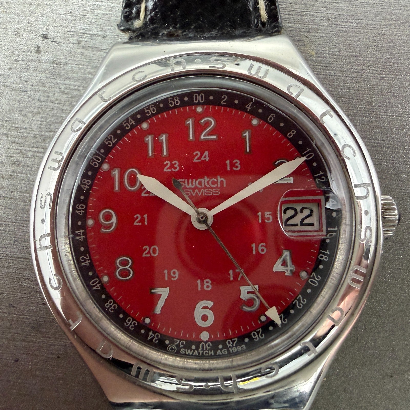 Swatch Irony Happy Joe Red Watch Men 38mm Red Dial Steel Date Round New Battery1