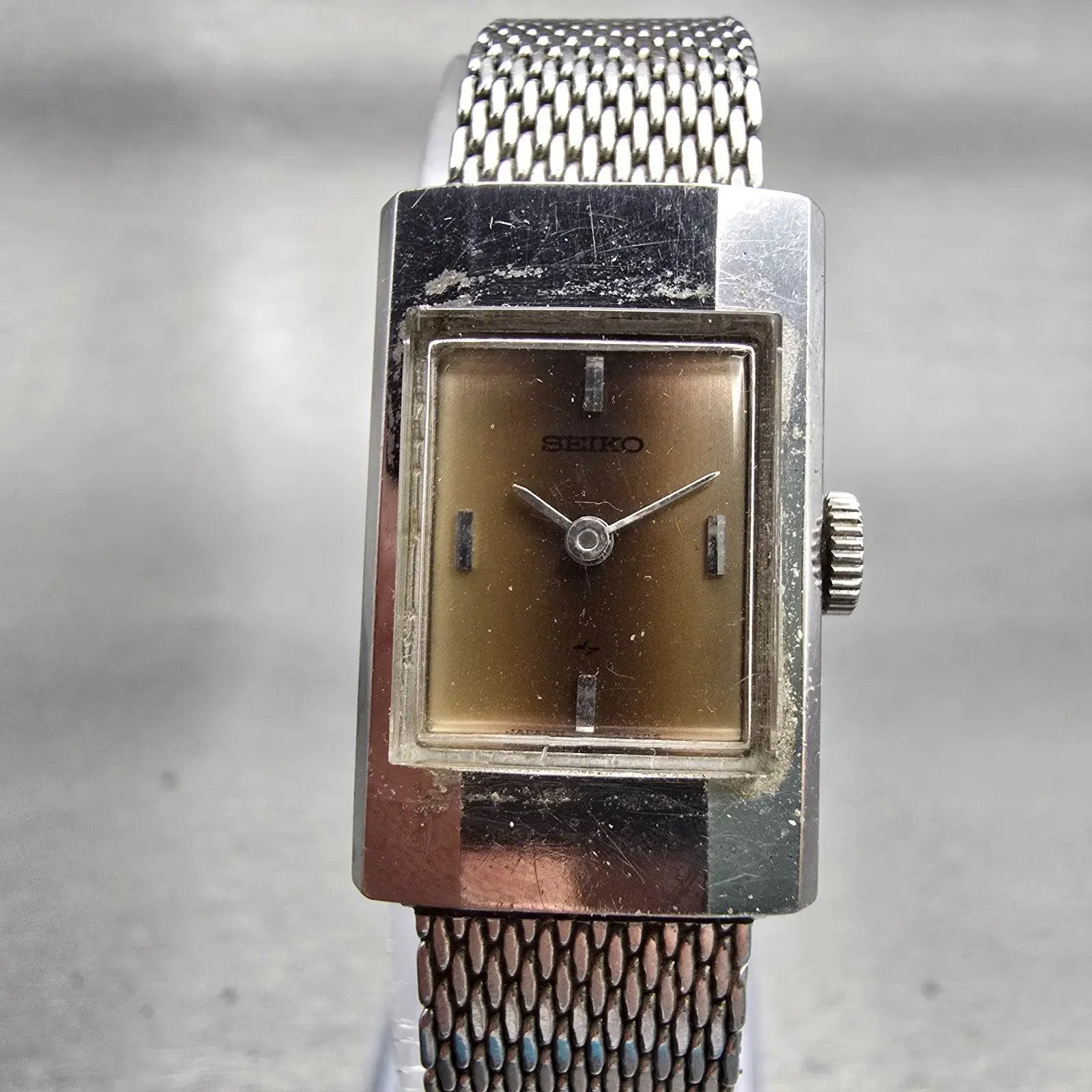 Seiko Watch Women 16mm Brown Dial Silver Tone Rectangle Manual 11-3840 Works0
