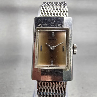Seiko Watch Women 16mm Brown Dial Silver Tone Rectangle Manual 11-3840 Works0