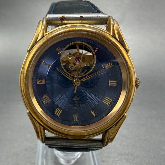 Givenchy Automatic Watch Men 34mm Blue Dial Gold Tone Round Swiss READ!!!!! Runs0