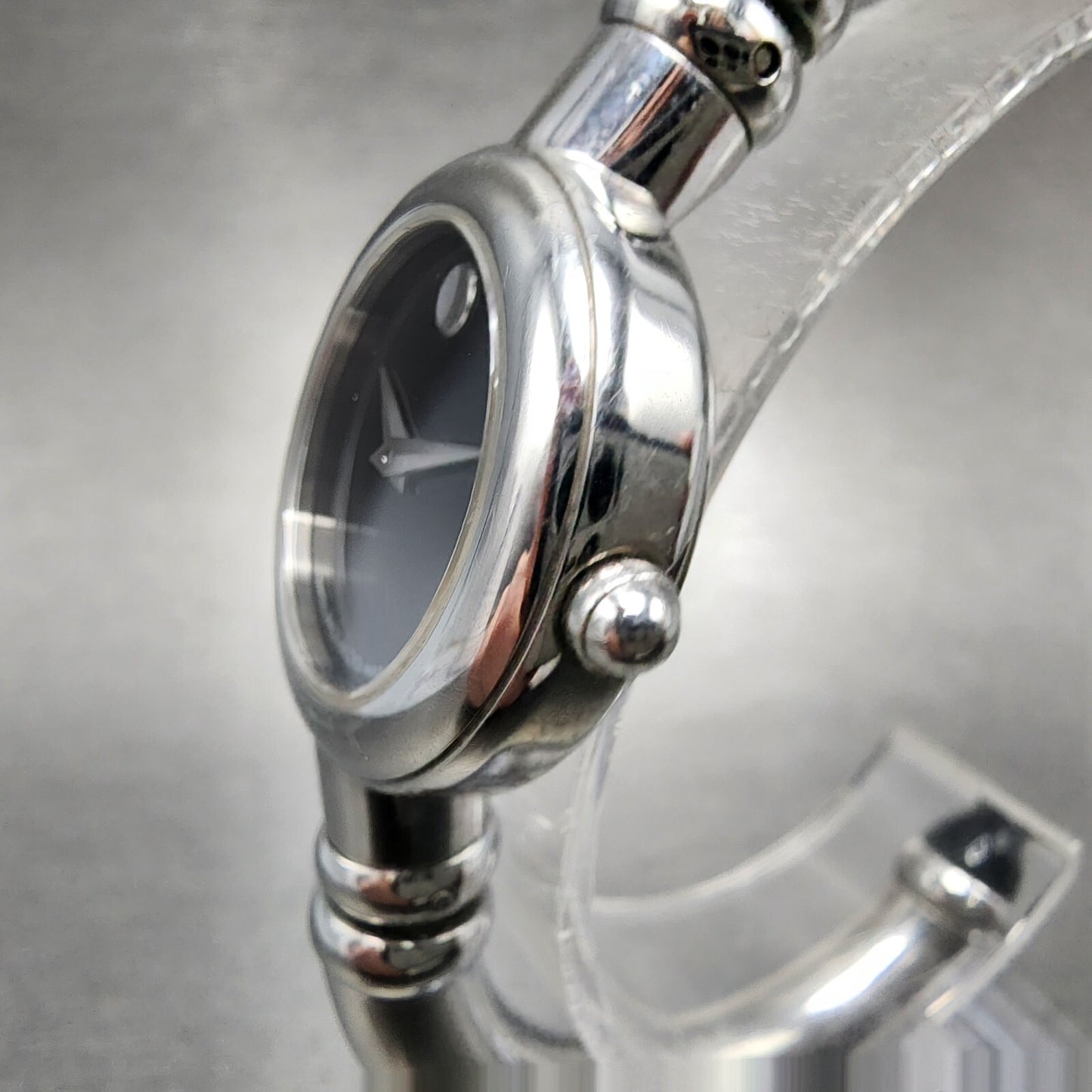 Movado Bareleto Watch Women 24mm Black Dial Stainless Steel Round Bangle New Bat2