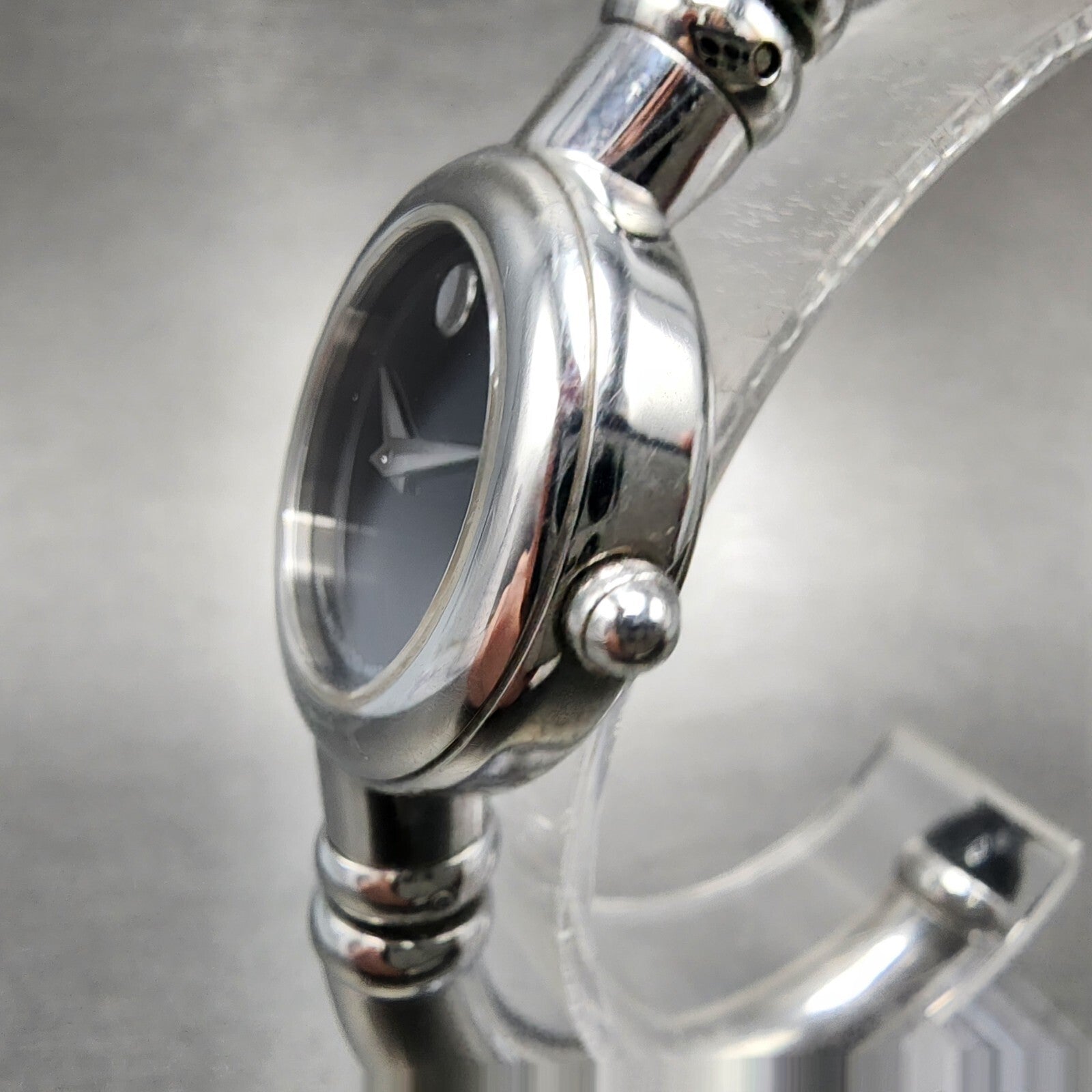 Movado Bareleto Watch Women 24mm Black Dial Stainless Steel Round Bangle New Bat2