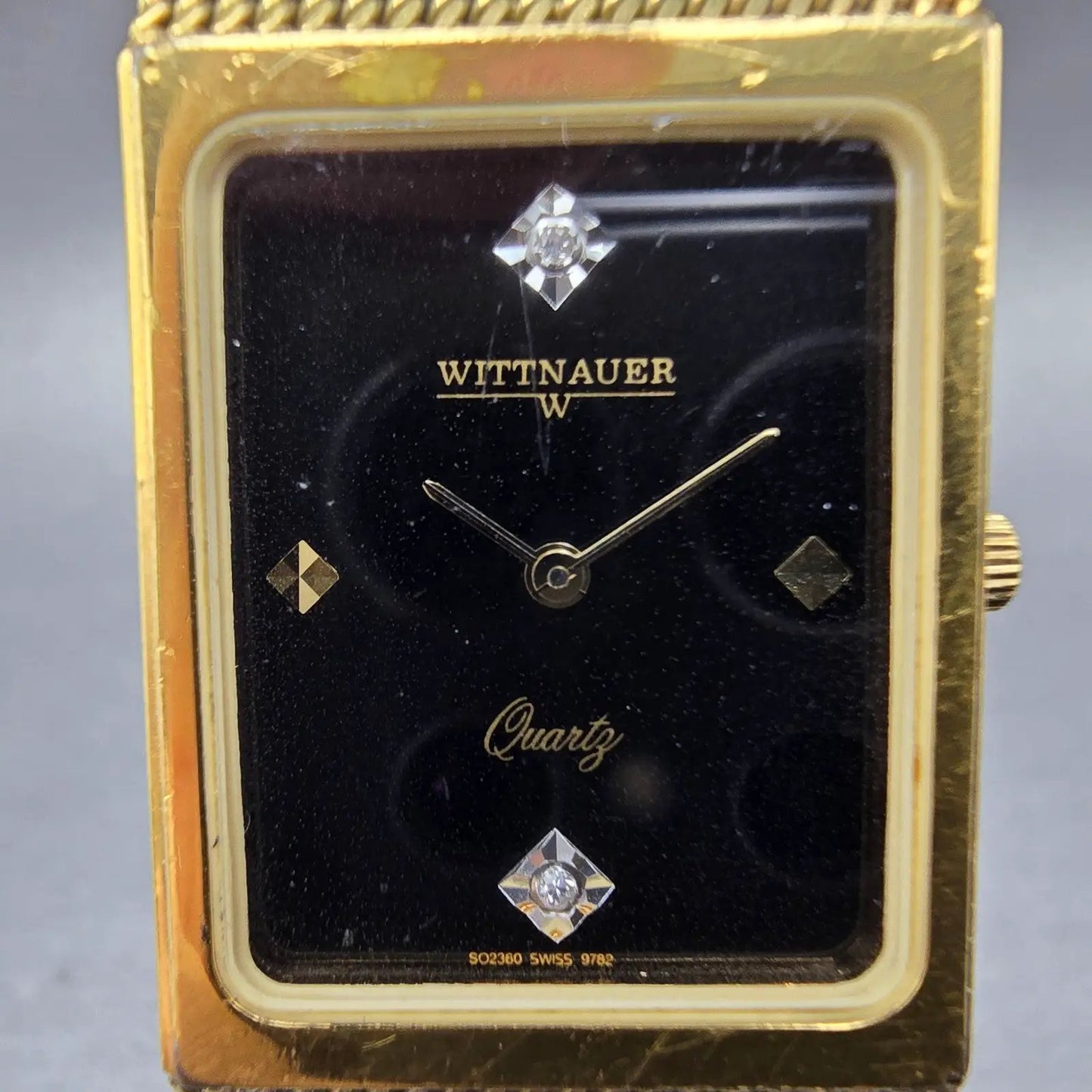 Wittnauer Watch Men 23mm Black Dial Gold Tone Rectangle SO2360 9782 New Battery1