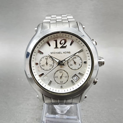 Michael Kors Chronograph Watch Women 41mm White Dial Silver Date MK5171 New Batt0