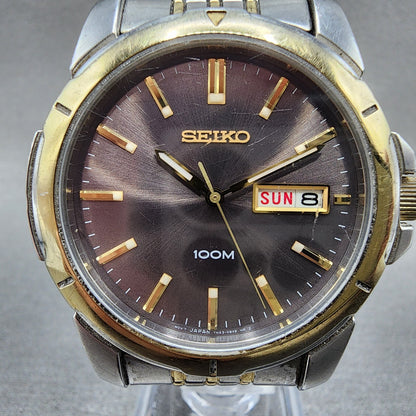 Seiko 100m Watch Men 39mm Silver Dial Two Tone Daydate Round 7n430az0 PARTS2