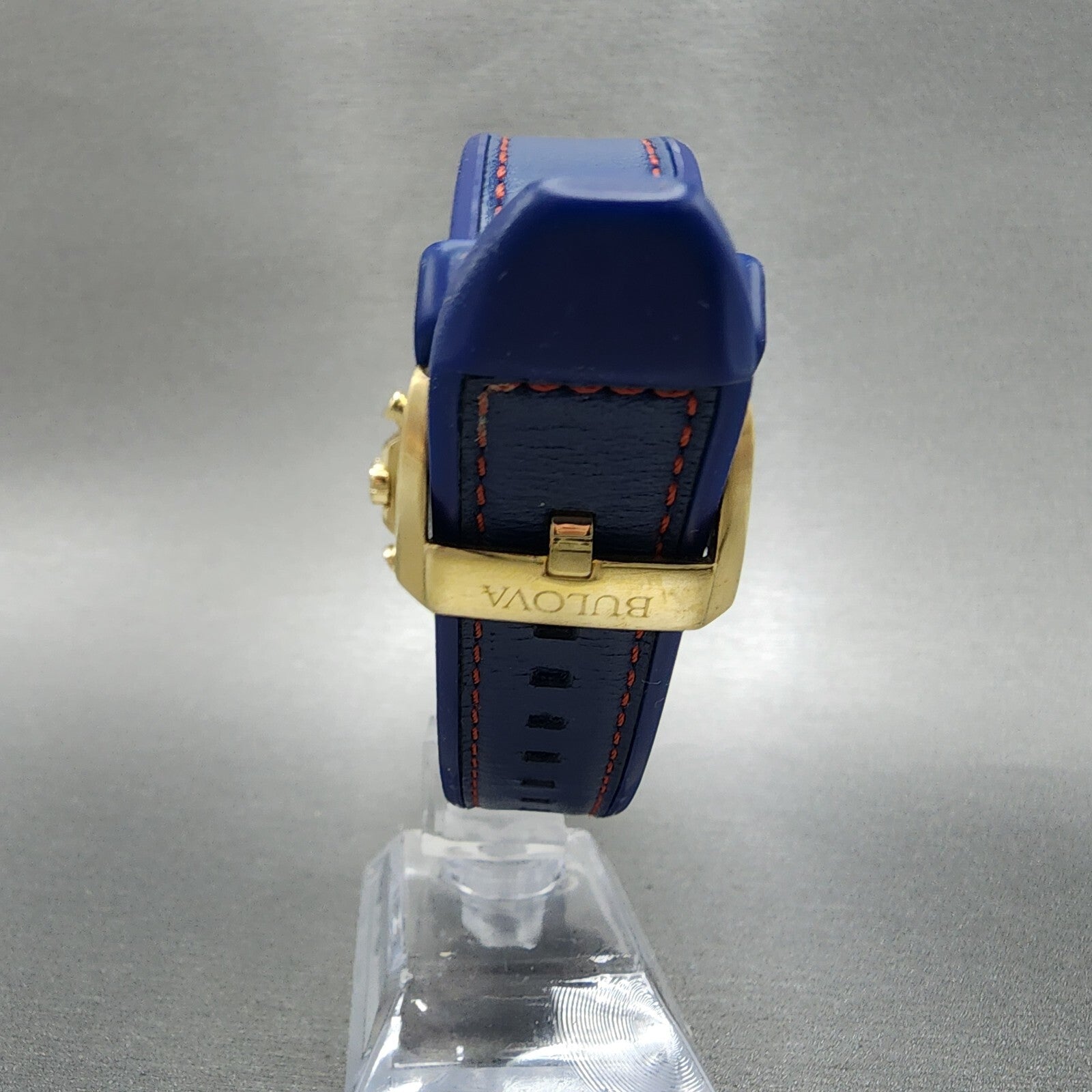 Bulova Marine Star Chronograph Watch Men 44mm Blue Dial Gold Tone Date 97B1687