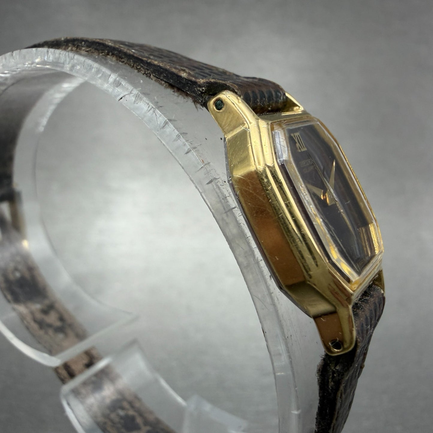 Seiko Watch Women 16mm Brown Dial Gold Tone Octagon 2c20-5760 New Battery VTG3