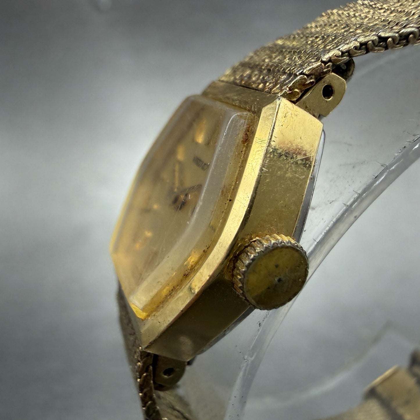 Seiko Watch Women 16mm Champagne Dial Gold Tone Manual Hexagon 11-5199 Runs HJ62