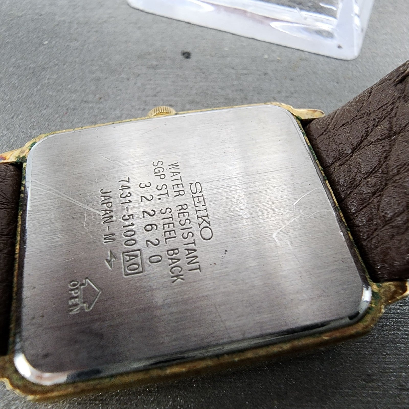 Seiko Tank Watch Men 26mm Gold Dial Gold Plated Rectangle 74315100 New Battery9