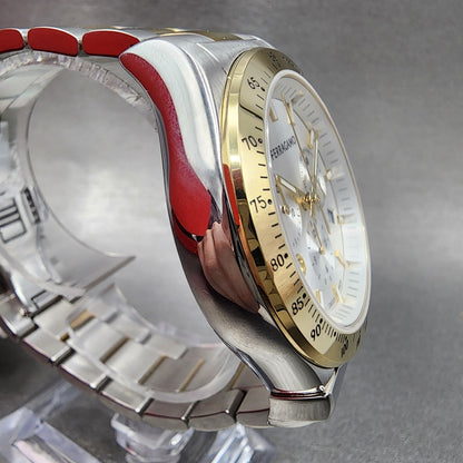 Ferragamo 1927 Chronograph Watch Men 42mm White Dial Two Tone Date Round W/Box