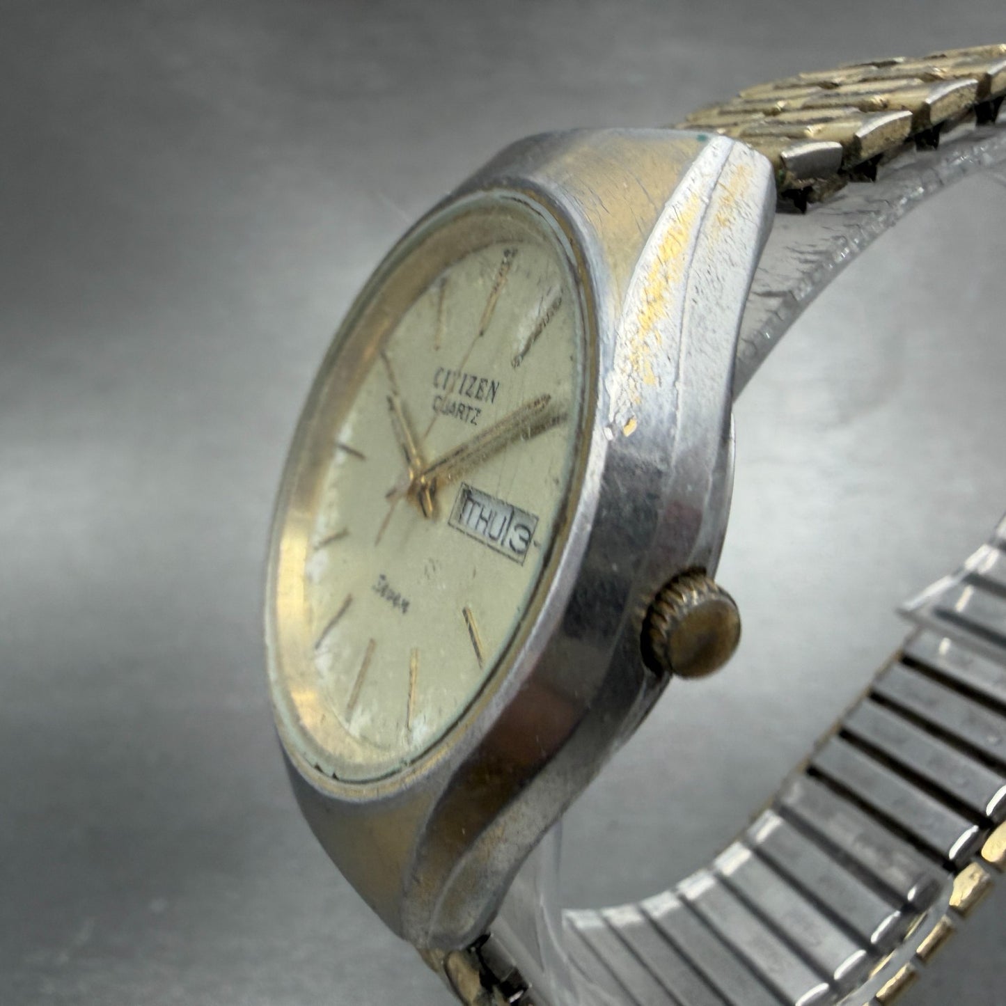 Citizen Seven Watch Men 36mm Champagne Dial Gold Tone Daydate READ!! 2100-9411102
