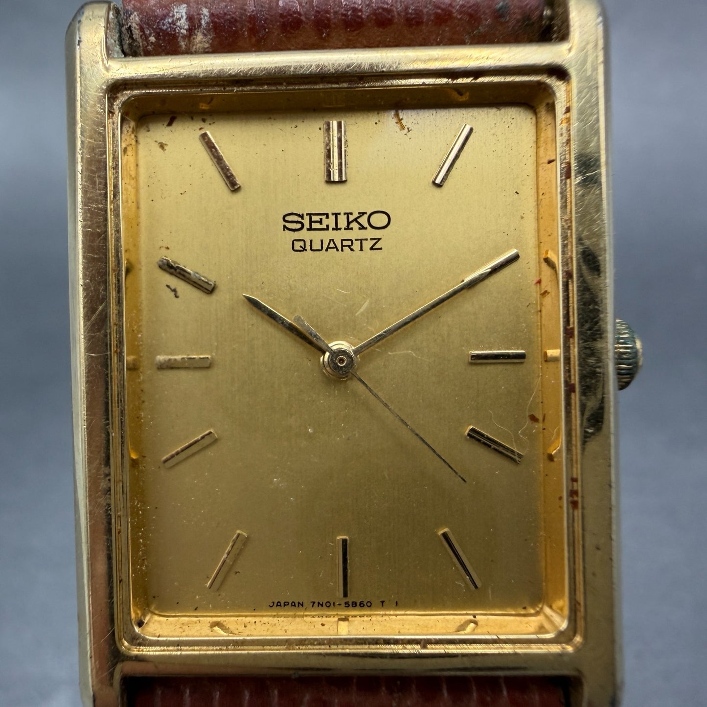 Seiko Tank Watch Men 25mm Champagne Dial Gold Tone READ!!! 7N01-5B40 New Battery1