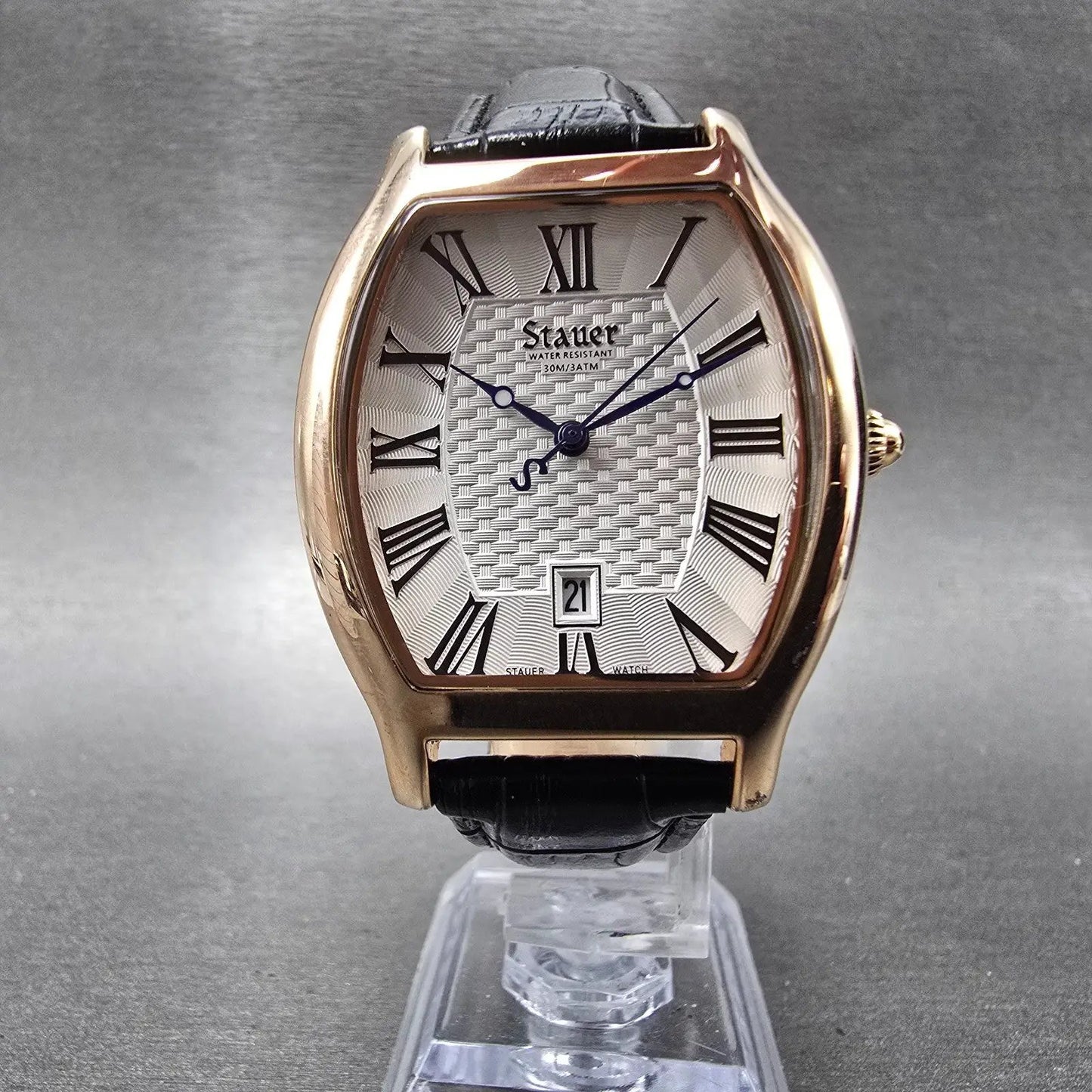 Stauer Boulevardier Tank Watch Men 34mm White Dial Rose Gold Tone Date New Batt5