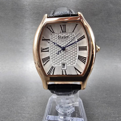 Stauer Boulevardier Tank Watch Men 34mm White Dial Rose Gold Tone Date New Batt5