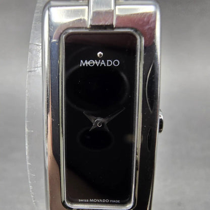 Movado Vivo Tank Watch Women 14mm Black Dial Steel Rectangle 84 H5 1410 New Batt1