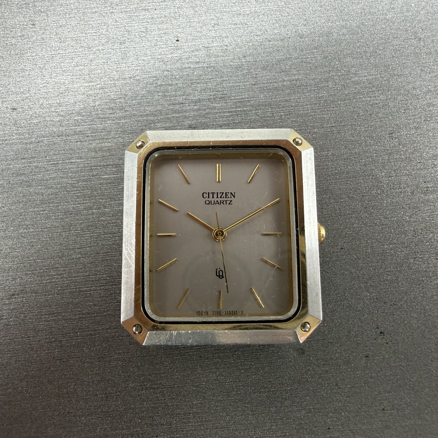 Citizen CQ Tank Watch Men 26mm Silver Dial Two Tone Rectangle 1100-108388 PARTS0