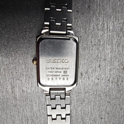 Seiko Tank Watch Women 16mm White Dial Two Tone Rectangle 1N01-0FH0 New Battery710